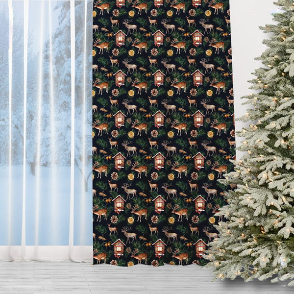 Tmavý vianočný záves - Vianočný sob 150 x 240 cm