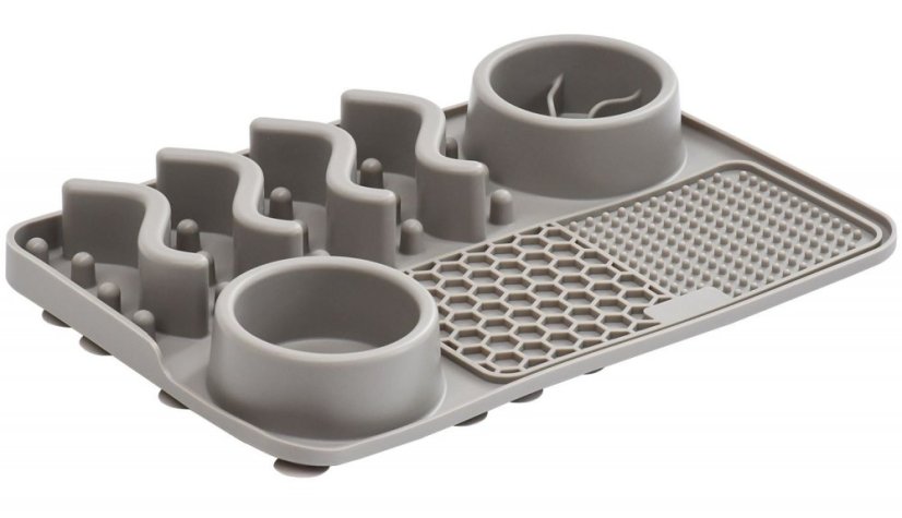 Podložka na pomalé kŕmenie pre psov - sivá