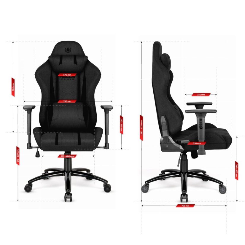 Ergonomski igralni stol HC-1013 - črna prevleka iz visokokakovostne tkanine