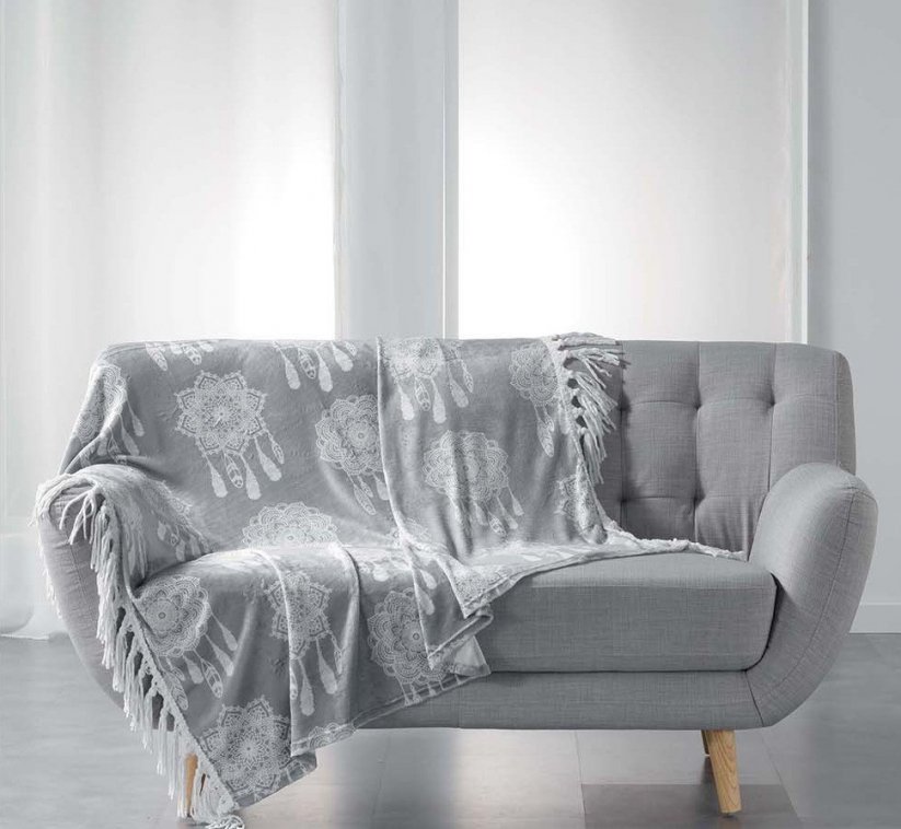 Luxusná deka sivej farby s lapačmi snov HOMEA