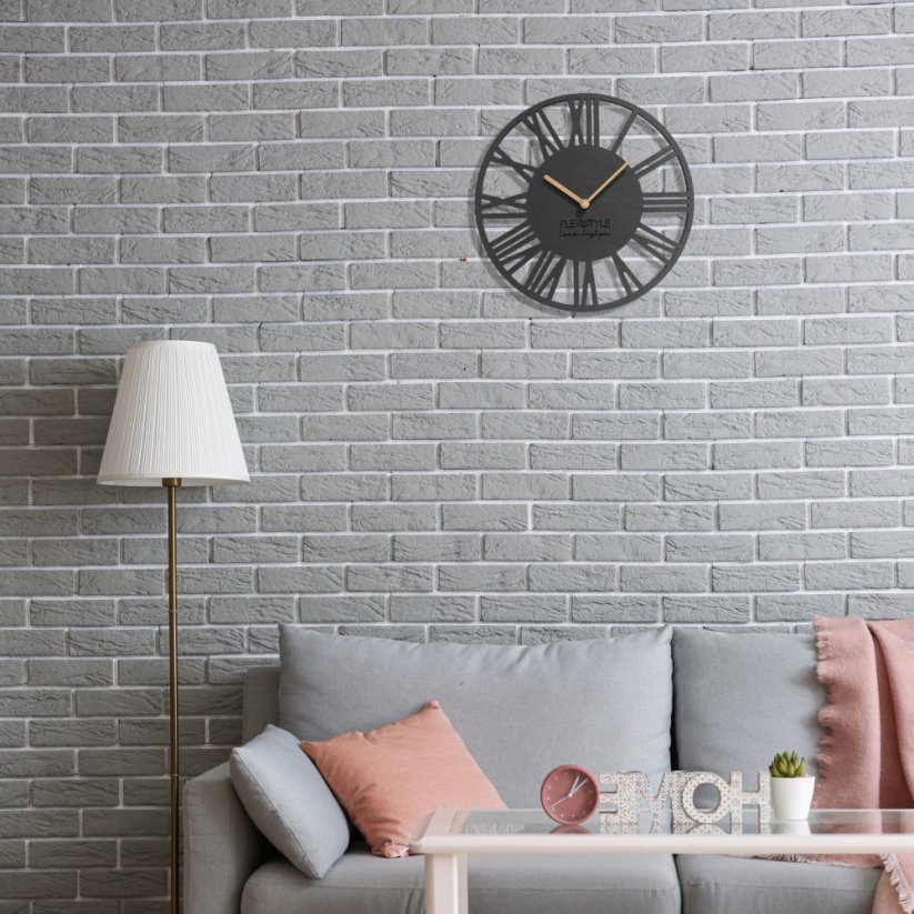 Ceas de perete simplu, antracit, cu design din lemn 30 cm