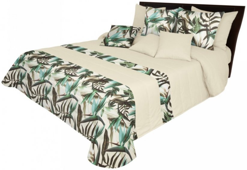 Cuvertură de pat reversibilă în culori naturale cu imprimeu de frunze