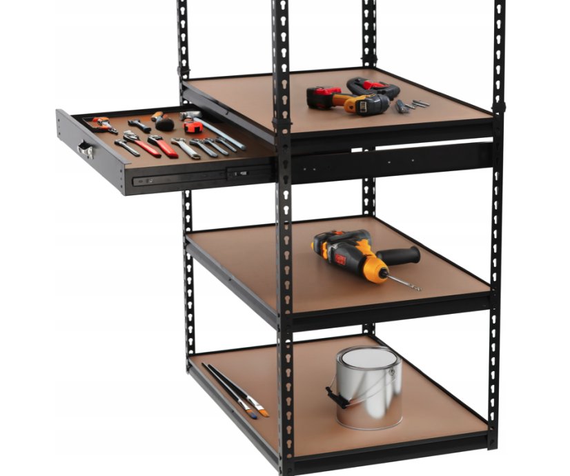 Kovový regál s 5 policemi a zásuvkou - 180 x 90 x 60 cm