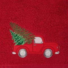Bavlnený vianočný uterák červený s autom