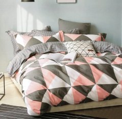 Obojstranné posteľné obliečky s geometrickým vzorom v kombinácií hnedej a ružovej