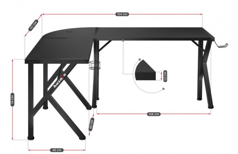 Prostorný rohový stůl HERO 6.3 v černé barvě