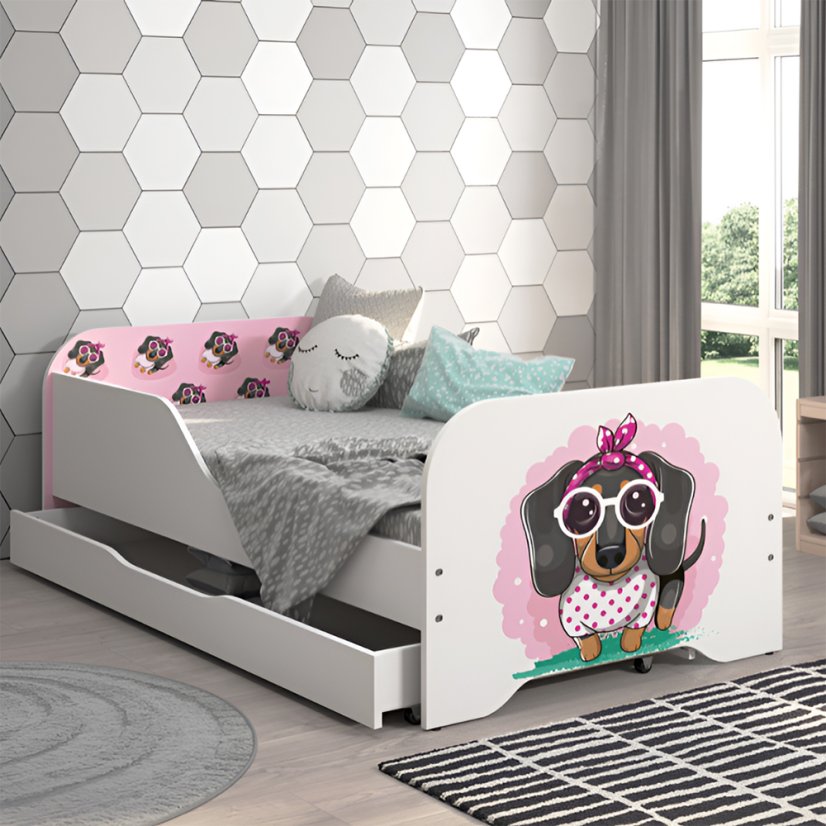 Kompletna otroška postelja 160 x 80 cm z vzmetnico in letvenim dnom - roza jazbečar