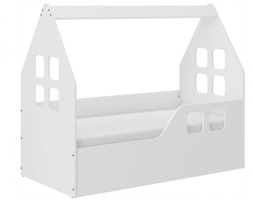 Kvalitetna otroška postelja v obliki hiše v beli barvi 140 x 70 cm