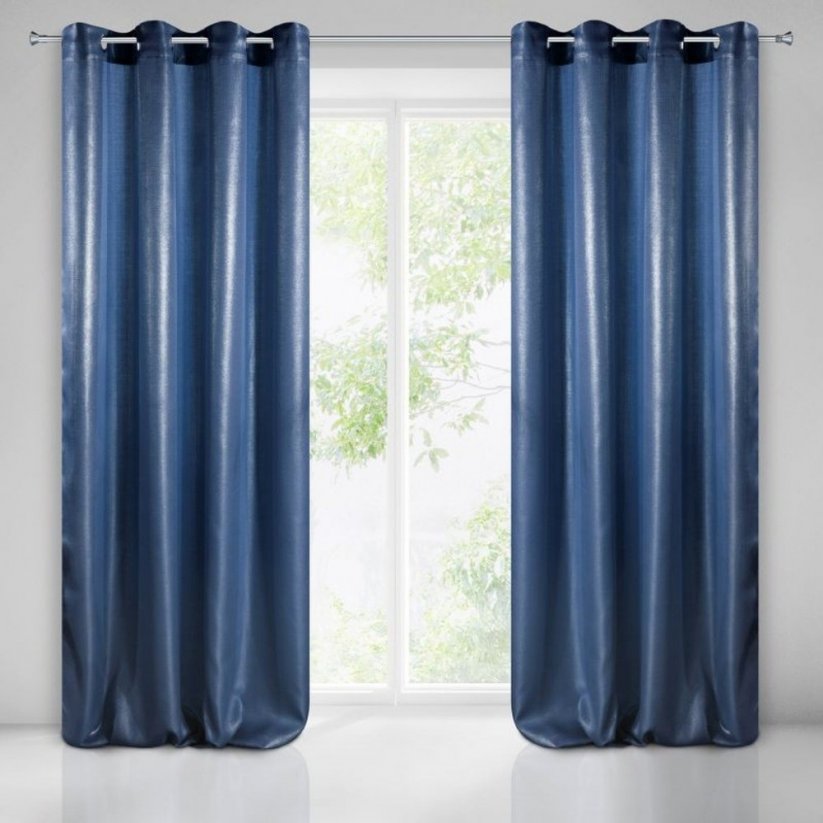 Lesklý tmavě modrý závěs na okno 140 x 250 cm