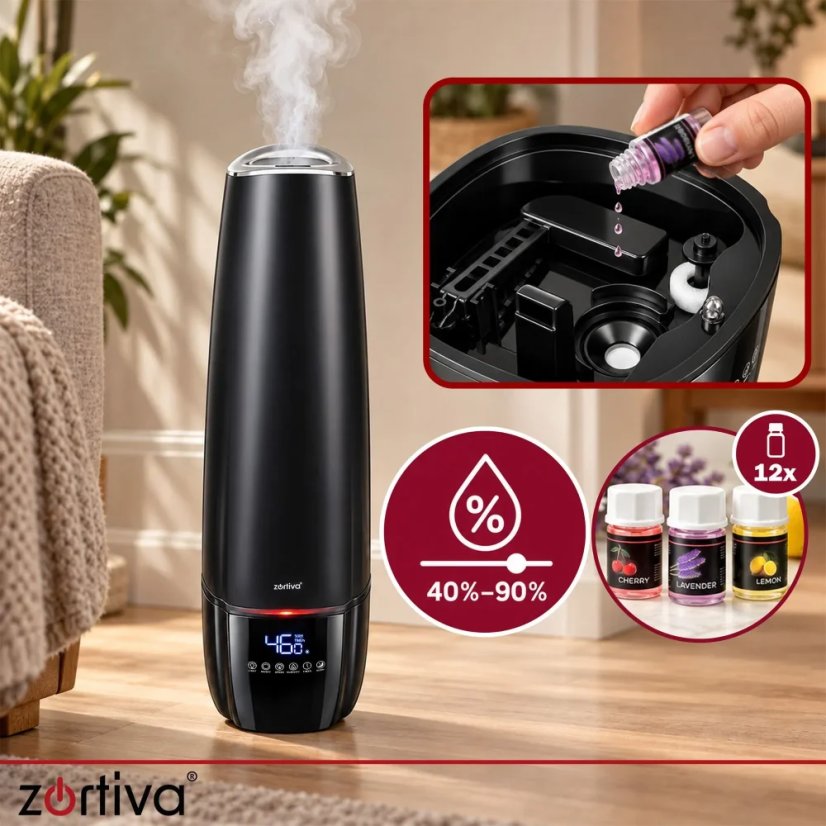 Zvlhčovač vzduchu 6,5 l s hygrostatom a 12 vonnými olejmi