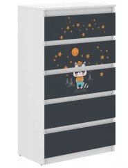 Hochwertige Kinderkommode mit Nachthimmel 121x40x70 cm