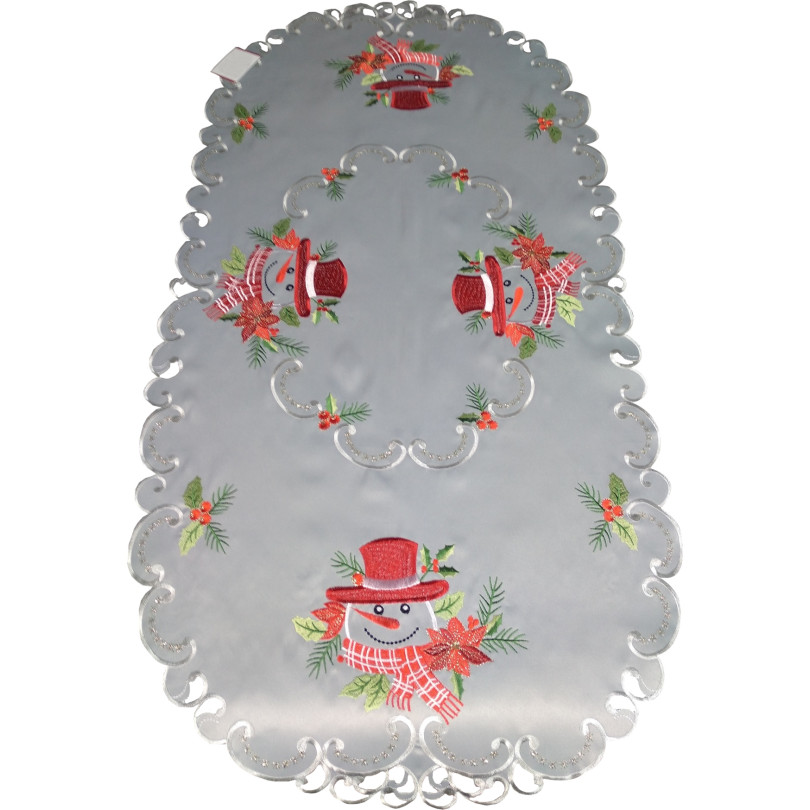 Stola gri de Crăciun cu broderie de om de zăpadă