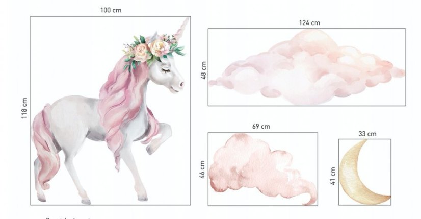 Autocolant de perete de basm XXL cu unicorn pentru fetiță