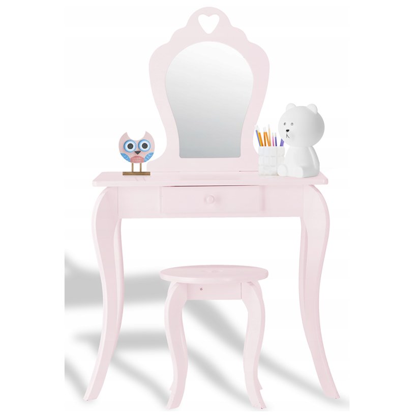 Ružový detský toaletný stolík s taburetkou