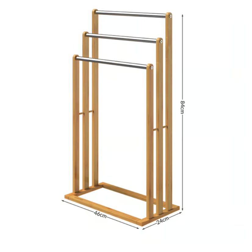 Bambusz törölközőtartó 3 rozsdamentes acélrúddal ellátva