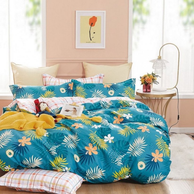 Modré obojstranné posteľné obliečky s exotickým motívom