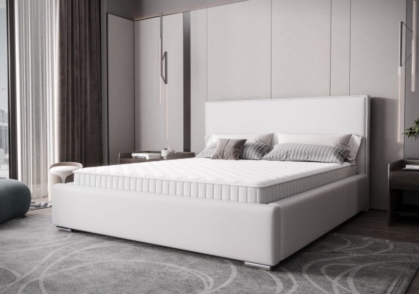 Nadčasová čalouněná postel v minimalistickém designu v bílé barvě 180 x 200 cm