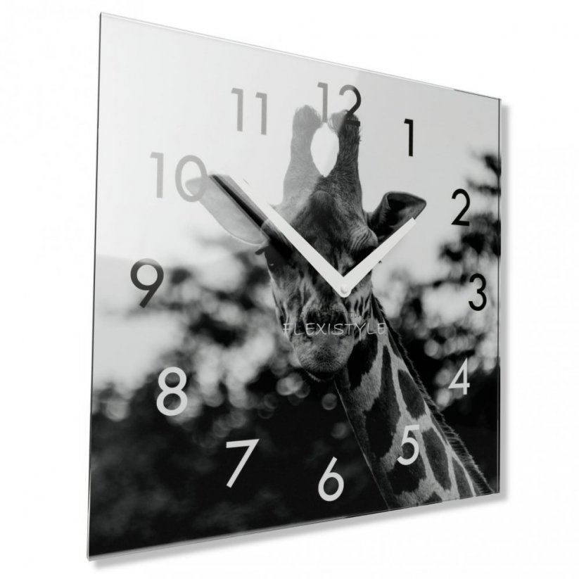 Okrasna črno-bela steklena ura z motivom žirafe, 30 cm
