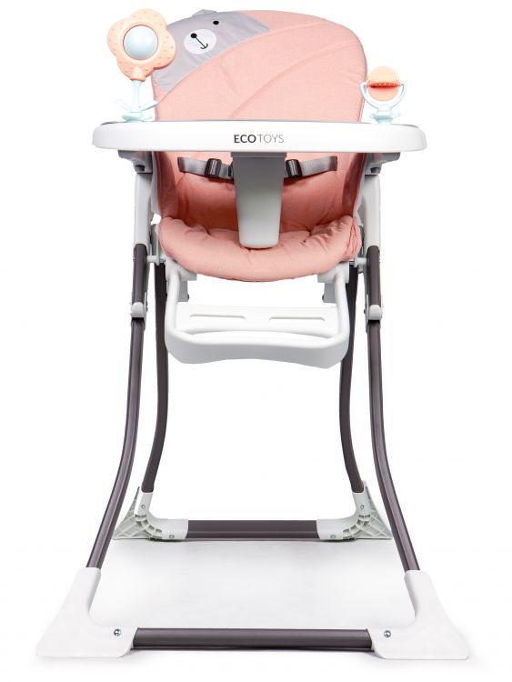 Růžová židlička na krmení s medvídkem 