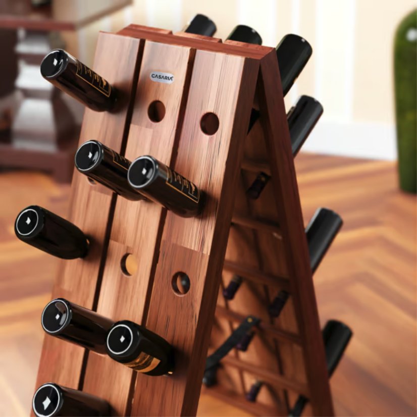 Rack de vin din lemn pliabil din lemn de acacia pentru 36 de sticle