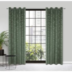 Perdea din catifea verde cu motive de frunze pe cercuri 140 x 250 cm