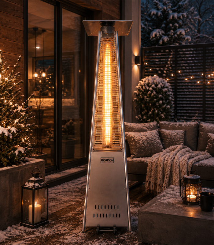 Plynový terasový ohřívač, 13 kW sálavý ohřívač s plamenem a skleněnou trubicí, šedý
