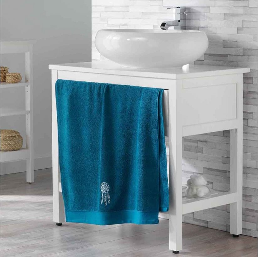 Asciugamano blu scuro con motivo ricamato 70 x 130 cm
