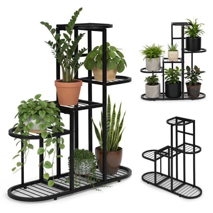 Suport minimalist pentru flori - 5 niveluri, metal negru