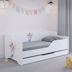 LILU Fehér gyerekágy háttámlával 160 x 80 cm - Őzike pillangóval
