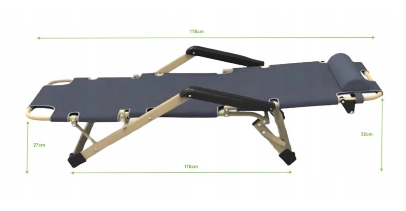 Gartenliegestuhl in goldener Farbe mit schwarzer Tasche