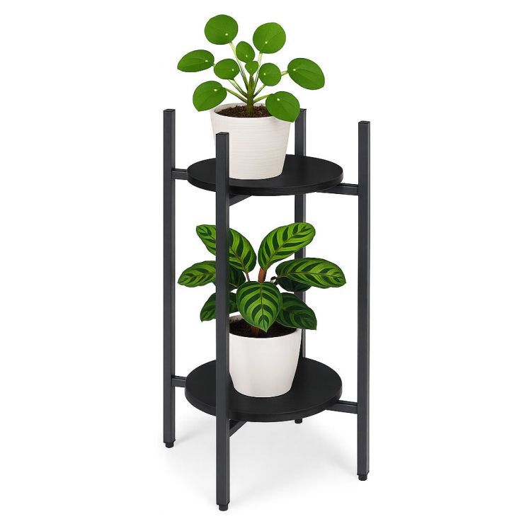 Suport pentru flori Loft - raft cu 2 etaje cu rafturi negre rotunde