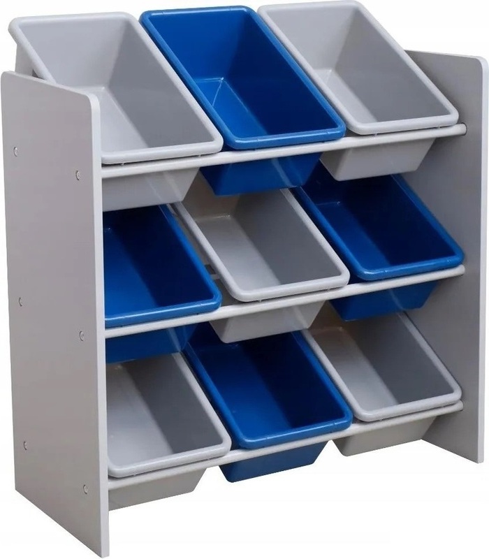 Gyerekjáték polc 9 műanyag dobozzal - kék-szürke