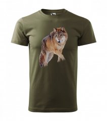 Памучна ловна мъжка тениска с висококачествен печат на вълци