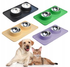 Fémtál kutyának vagy macskának praktikus szilikon alátéttel - különböző színekben