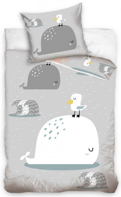 Detské bavlnené posteľné obliečky sivej farby so zvieratkami