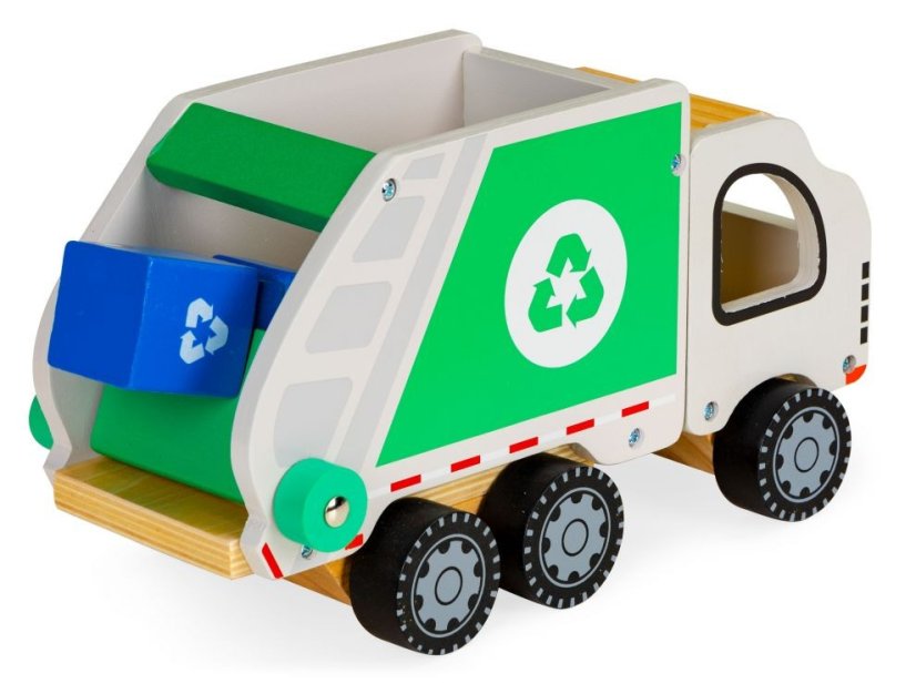 Dřevěné popelářské auto s kontejnery