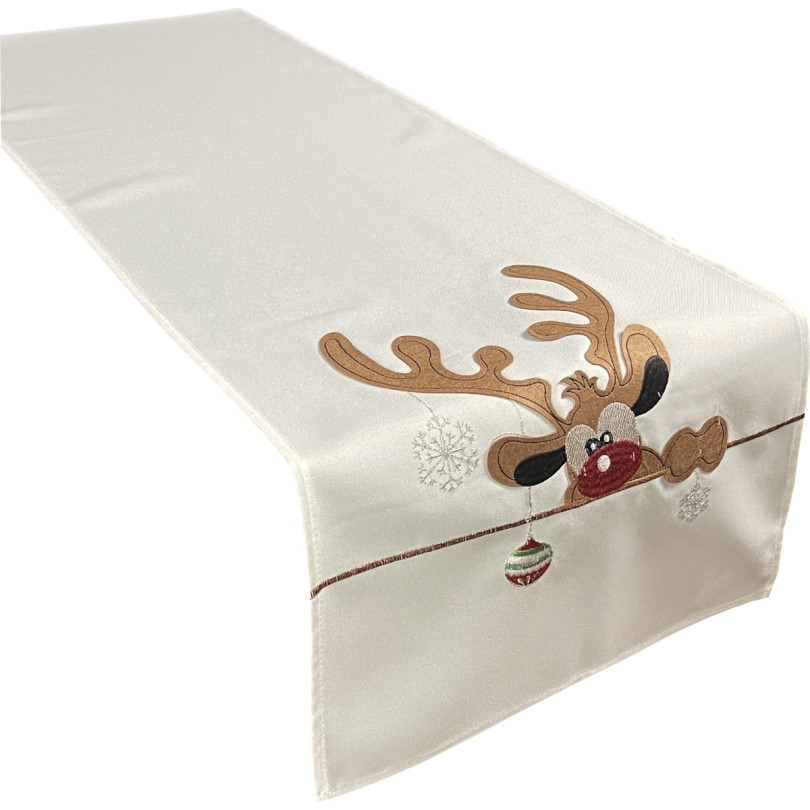 Vánoční štola bílá s nášivkou soba - Rozměr ubrusů: Šířka: 40 cm | Délka: 85 cm