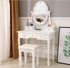 Luksuzna bela toaletna miza z osvetlitvijo in stolčkom