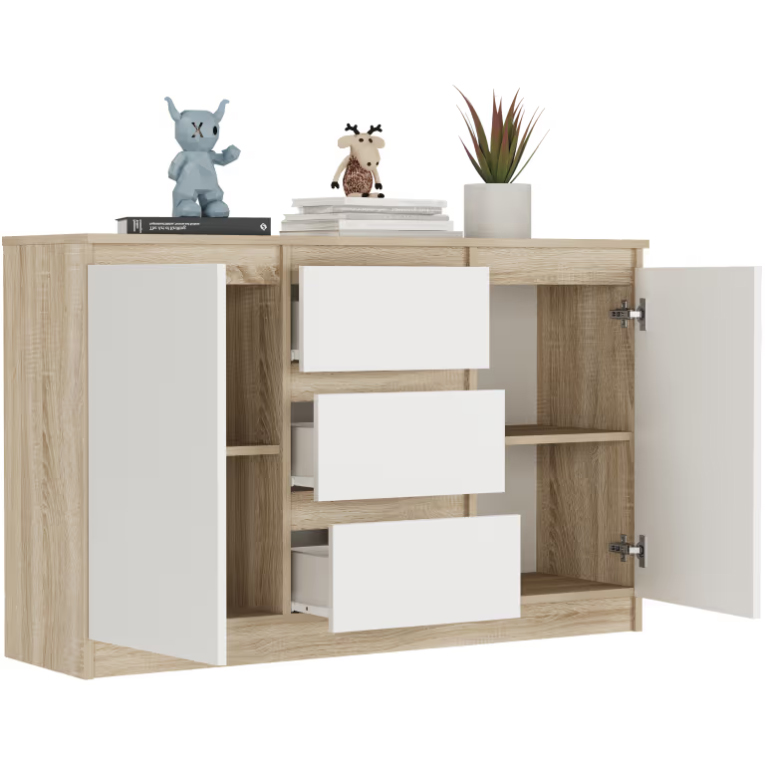 Komoda R-120-S3 se 3 zásuvkami a dvířky – různé barevné varianty - Barva produktu: sonoma