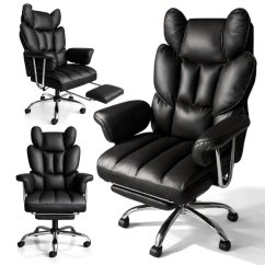 Луксозен офис стол RELAX PRO с поставка за крака - черна екокожа