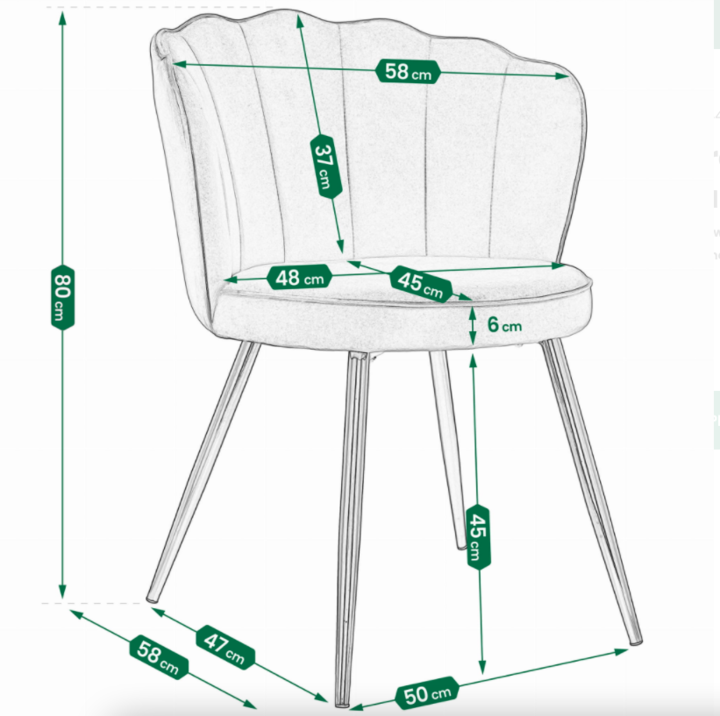 Zamatová jedálenská stolička FIORE v tvare mušle