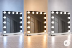 Oglindă de machiaj cu LED-uri, de masă, cu iluminare reglabilă – 50 x 40 cm