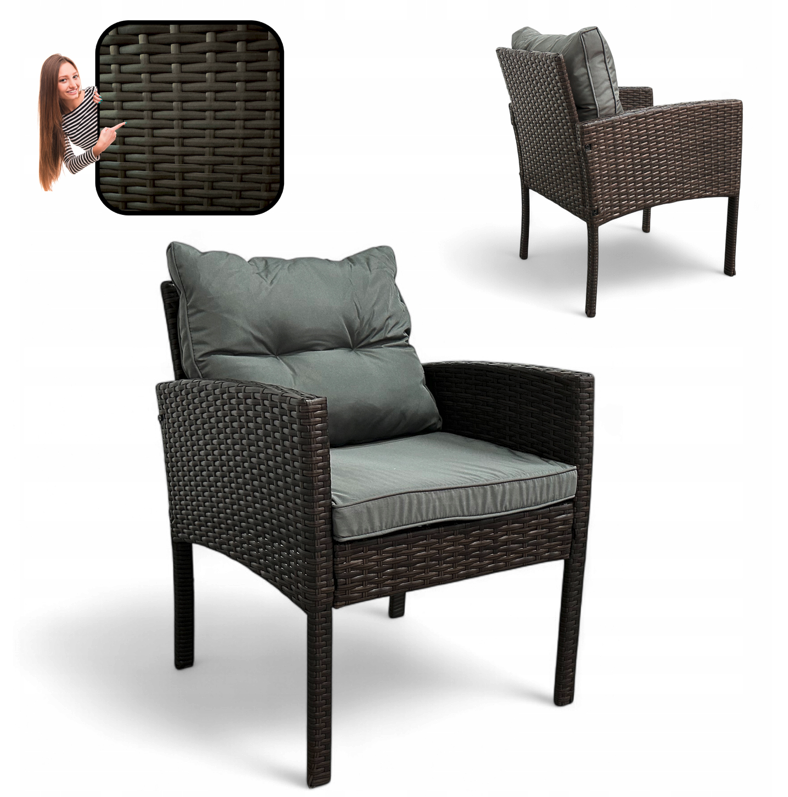 Technoratánból készült kerti fotel SFS078-SC - sötétbarna + szürke párna