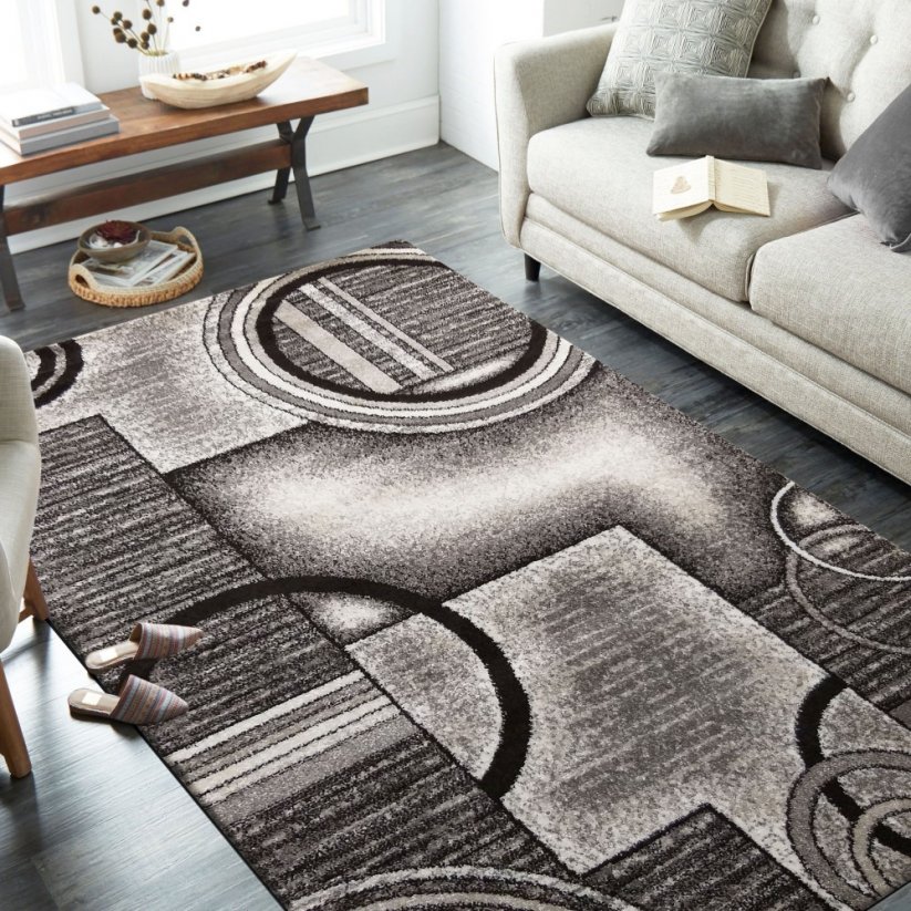 Originální šedohnědý koberec s motivem abstraktních kruhů - Rozměr koberce: Šířka: 160 cm | Délka: 220 cm