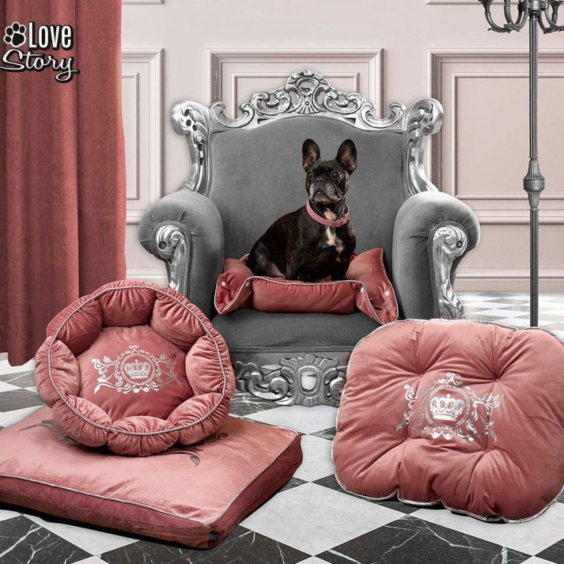 Cuscino alla francese di qualità per cani in rosa cipria 60x45cm