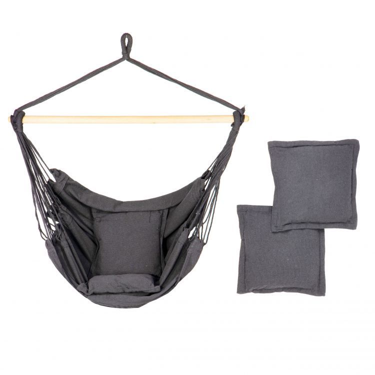 Závesné kreslo brazílske MODERNHOME v sivej farbe s 2 vankúšmi