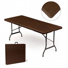  Kerti vendéglátó asztal összecsukható 180 cm - barna, fa utánzattal