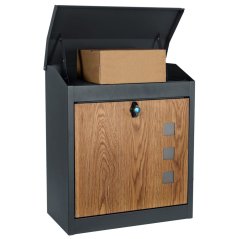 Moderner Briefkasten in der Farbe Anthrazit mit Holzimitation
