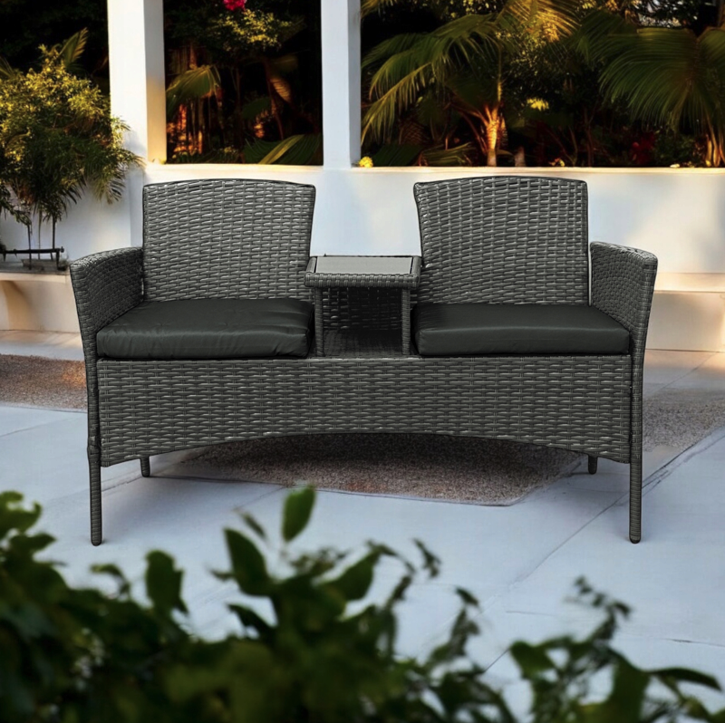 Garten-Rattan-Garnitur NM-03 - grau + graue Kissen