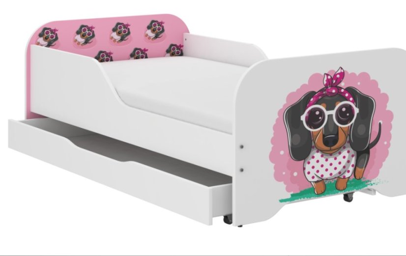 Kompletná detská posteľ 140 × 70 cm s matracom a roštom s motívom ružového jazvečíka